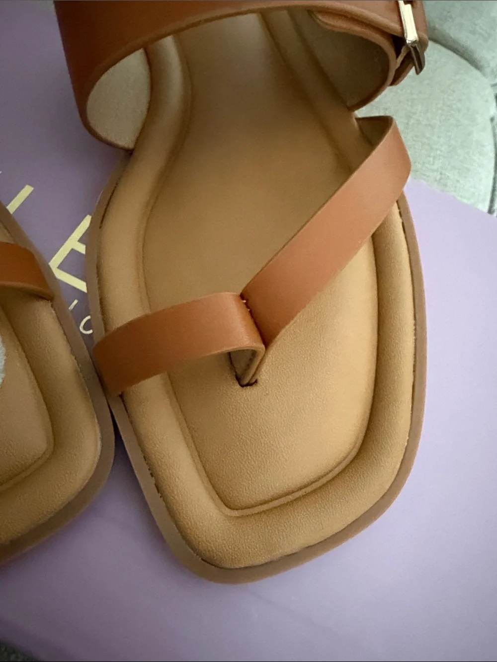 Jayleen Tan Leather Slide Sandals with Buckle Detail